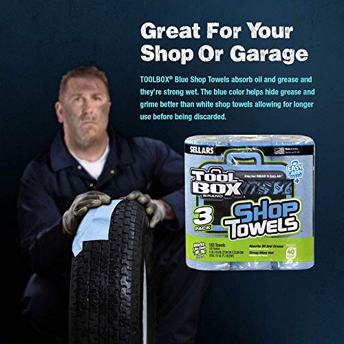 Sellars 54483 Toolbox Shop Towels 3-Pack, 11" Length x 9.4" Width, Blue (1 Packs of 3 Rolls, 55 Sheets per Roll) Sellars