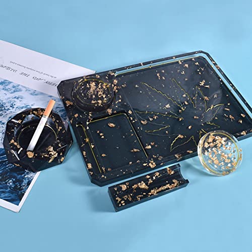 5 PCS Silicone Molds for Resin - Large Rolling Ashtray Tray Mold and Resin Grinder Mold for Grind with Efficient Spikes Shape and Storage,Rectangular HIQUE