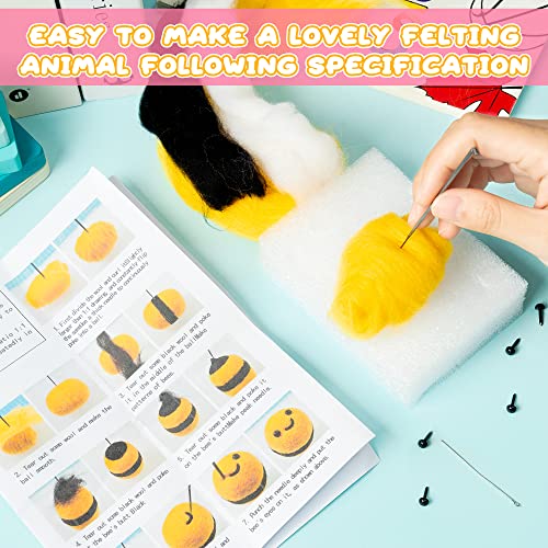 WATINC Set of 4 Cute Animal Needle Felting Starter Kit Frog Chick Bee Narwhal Animal Doll Wool Felting Tools Felt Needles Foam Mat DIY Needlework WATINC