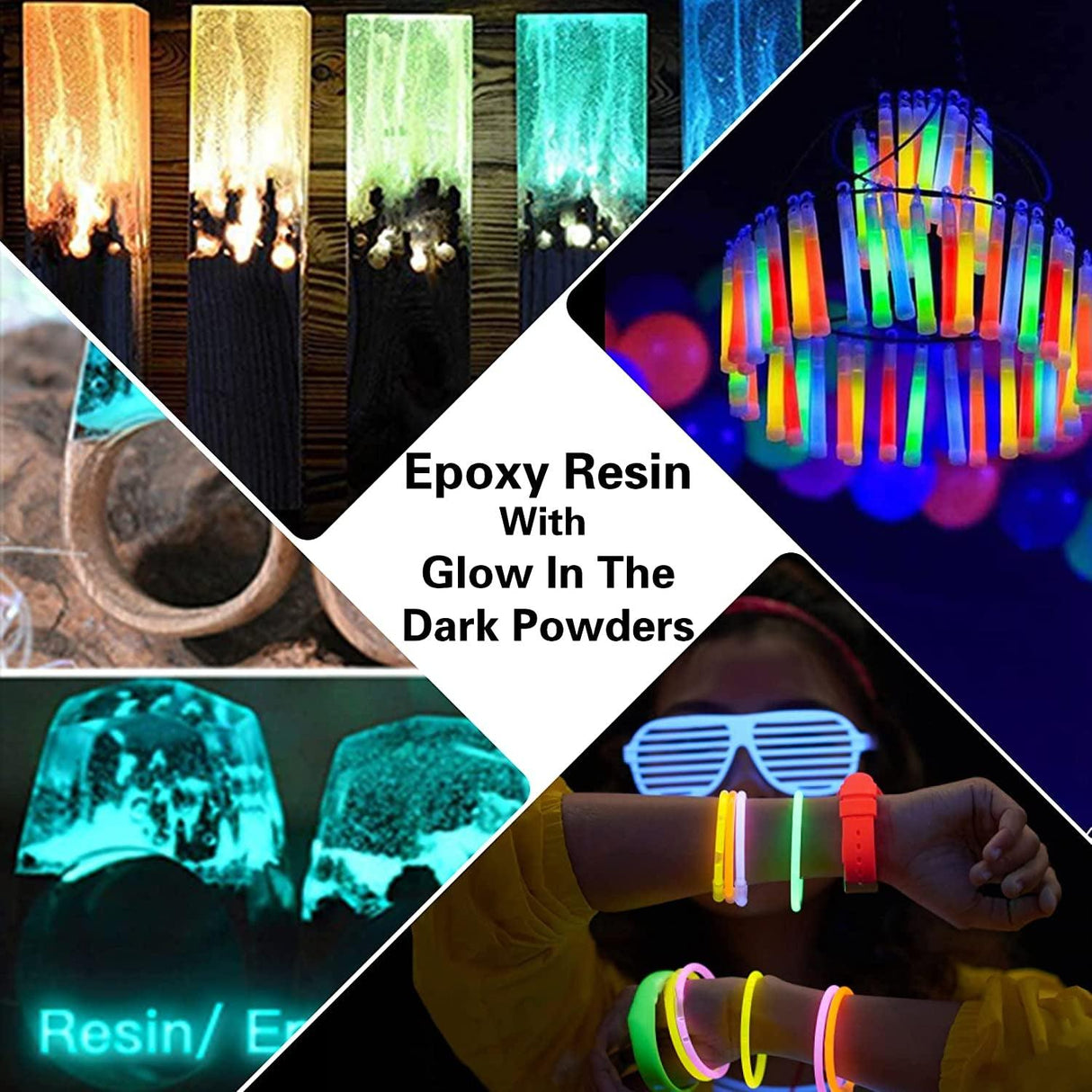 Glow in the Dark Pigment Mica Powder - 12 Colors Luminous Powder 20G/0.7Oz and 3 Colors Gold Foil Flakes 2G, Epoxy Resin Color Dyes for Resin Art, WoodArtSupply