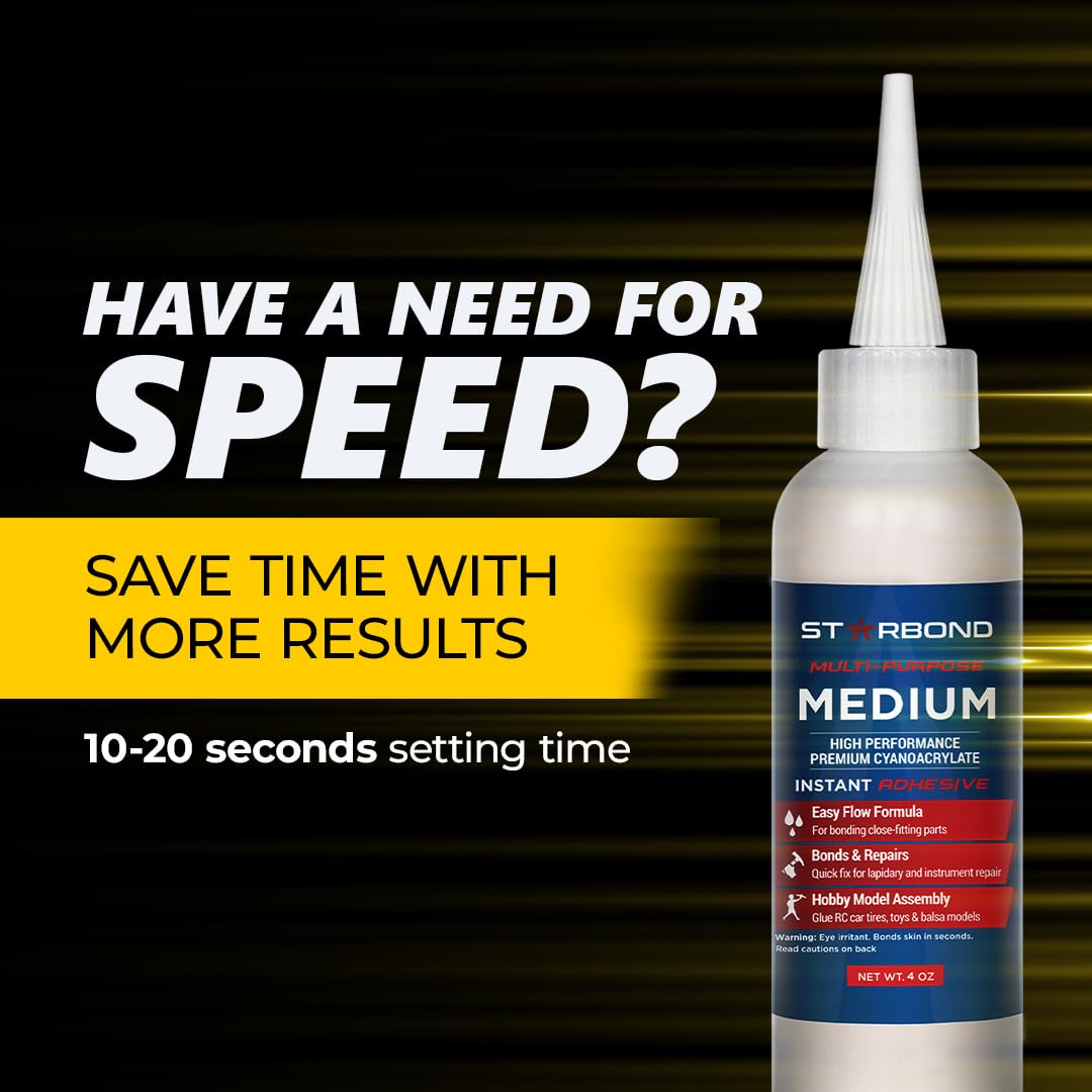 Starbond 4 oz. Medium CA Glue (Premium Cyanoacrylate Super Glue) for Quick Glue-ups, Woodworking, Woodturning, Hobby Models Starbond
