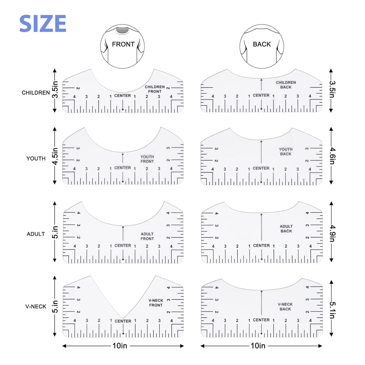 Tshirt Ruler Guide for Vinyl Alignment, T Shirt Rulers to Center Designs, PVC Measurement Template, Craft Sewing Supplies Accessories Tools for tietoc