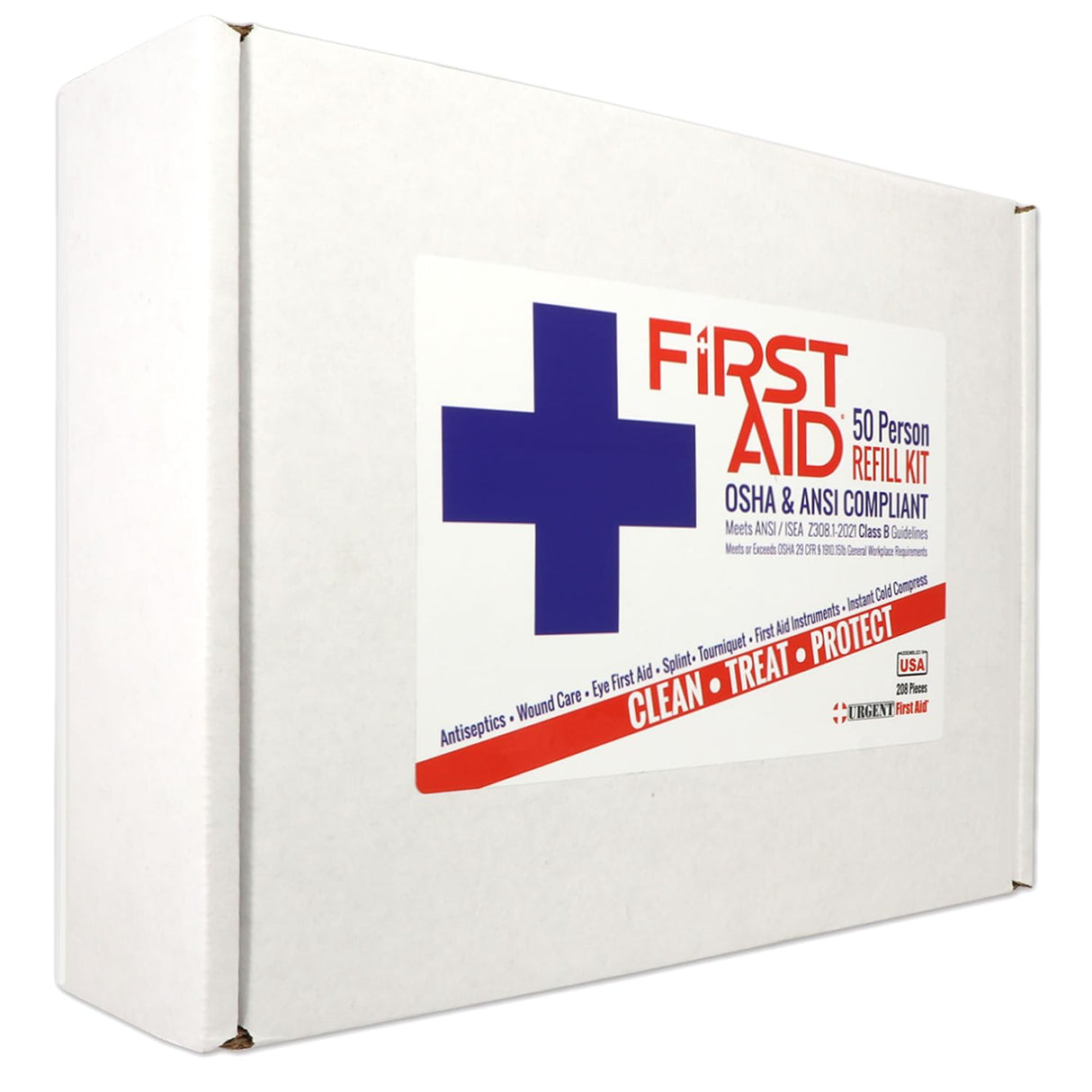 OSHA & ANSI First Aid Kit Refill/Upgrade, 50 Person, 208 Pieces, ANSI 2021 Class B - Includes Splint, Tourniquet, Tools, Single dose and More: Fill Urgent First Aid
