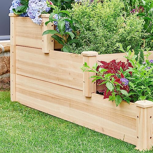 Topeakmart 3 Tier Raised Garden Bed Wood Garden Box Wooden Vegetables/Flower/Herb Elevated Garden Planter Boxes Outdoor, Wood Topeakmart