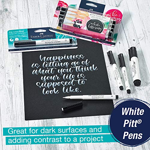 Faber-Castell White Pitt Artist Pen Set - 4 Opaque White India Ink Artist Markers - Lettering and Illustration Marker Set Faber-Castell