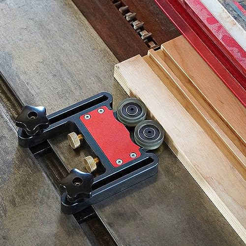 Double Wheel Stock Roller, Adjustable Thin Table Saw Jig Universal Featherboards Table Saw Feeding Guide Roller for Table Saw Feeding Guide, Aluminum Pyhodi