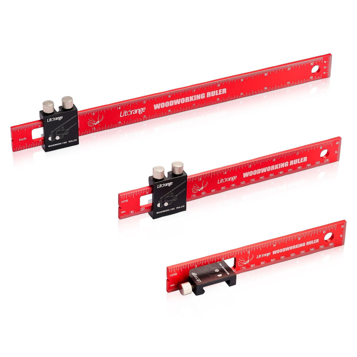 Litorange 3 Pcs Newly Designed Woodworking Ruler Precision Pocket Ruler, Aluminum Inch/Metric Marking Measuring Ruler T Track Ruler (6/8/12 Inch) LitOrange