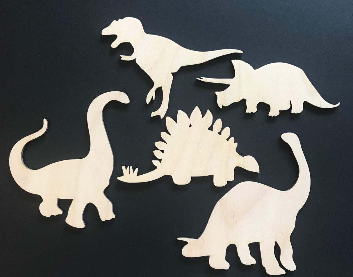 5-Pack Dinosaurs Boy's Room Decor Wall T REX Laser Unfinished Wood Cutout Crafts Shapes Texan Wood Crafts