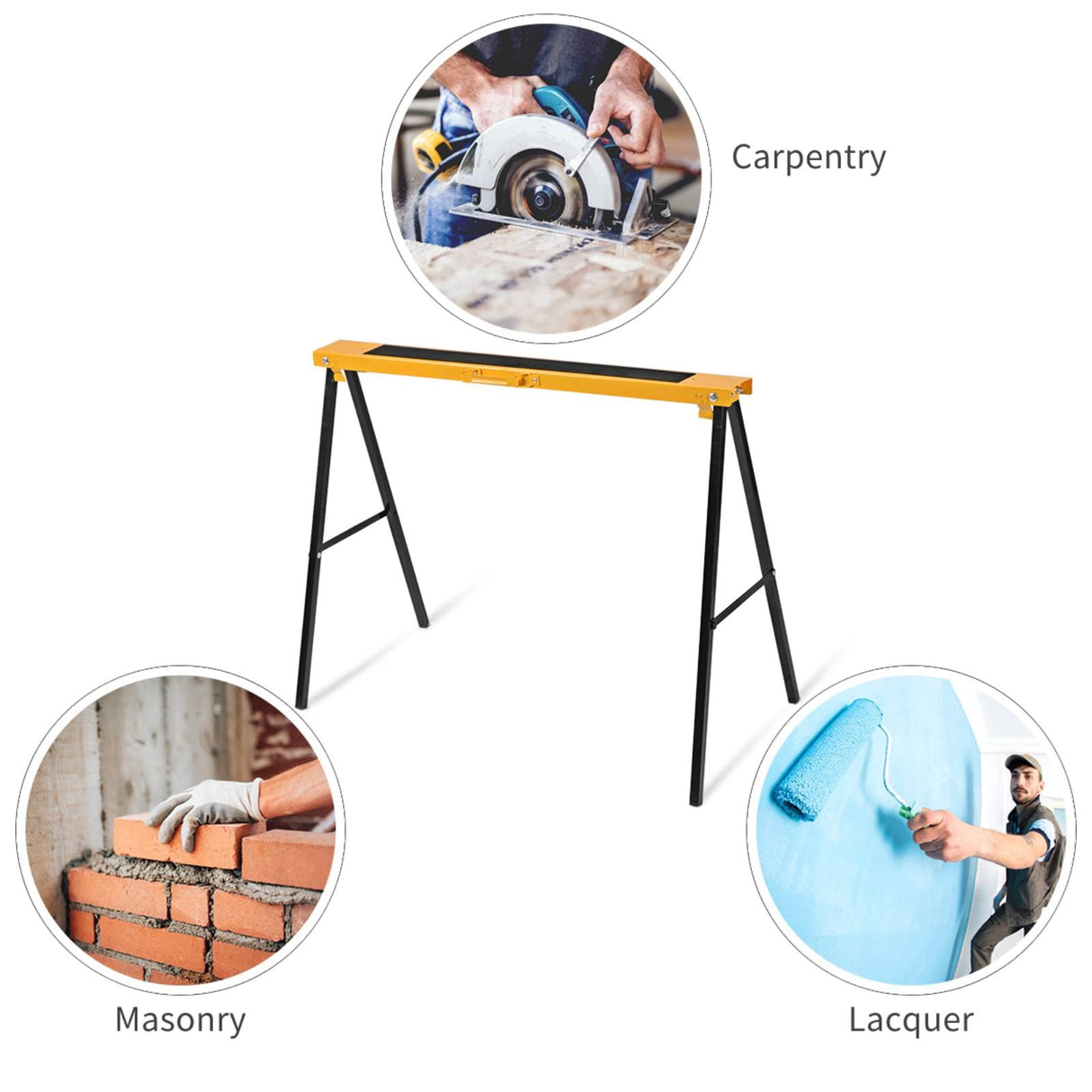 IRONMAX Saw Horses 2 Pack Folding, Heavy Duty Sawhorse w/ Non-slip Work Table Surface & 2x4 Fast Open Legs, Portable Sawhorses Bench Twin Pack for IRONMAX