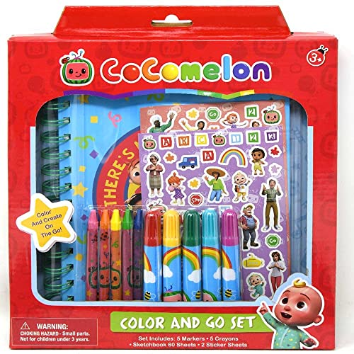 Cocomelon Art Supplies Set for Kids - Bundle with Cocomelon Stickers, Sketchbook, and Coloring Supplies Plus Stickers, More | Cocomelon Crafts for Beach Kids