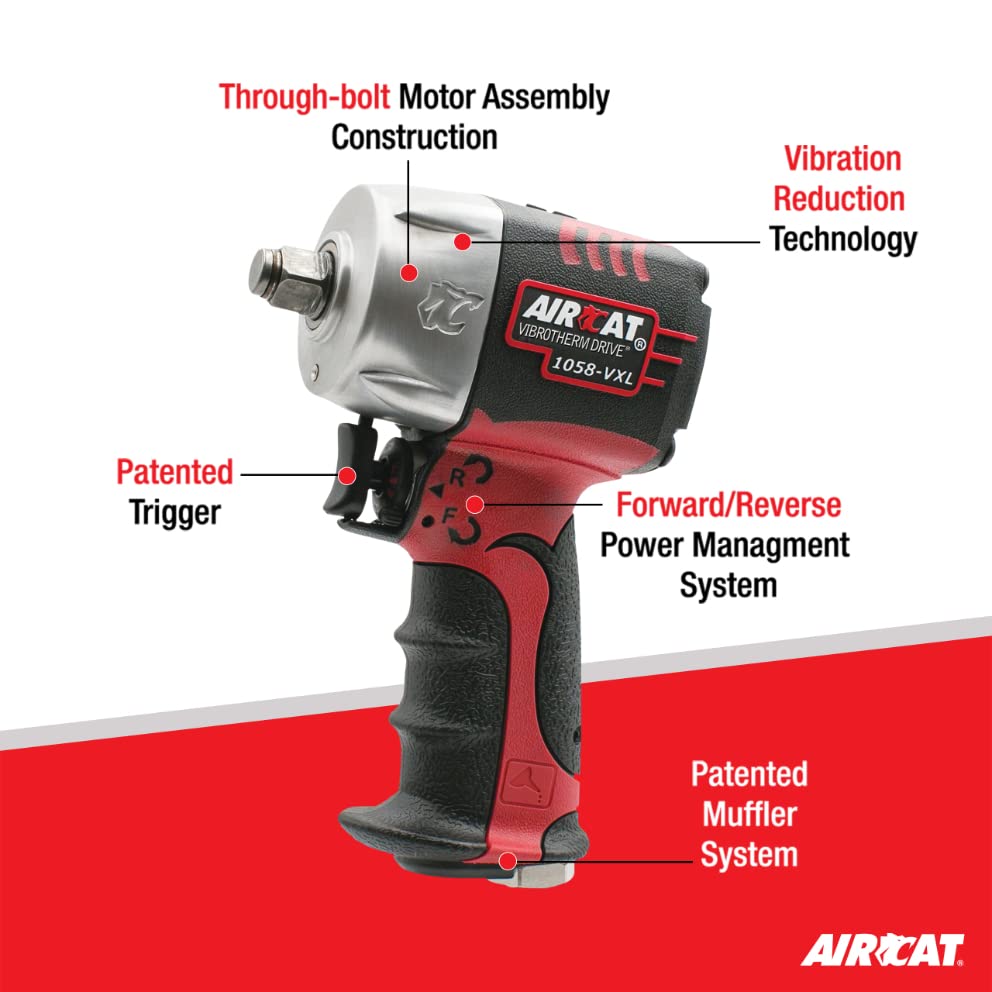 AIRCAT Pneumatic Tools 1058-VXL 1/2-Inch Vibrotherm Drive Composite Compact Impact Wrench 750 ft-lbs AIRCAT