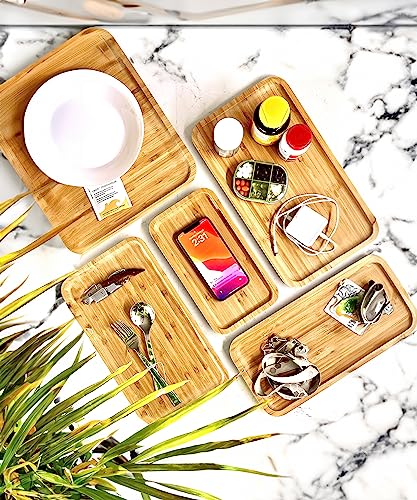 Bam&Boo Natural Bamboo Serving Tray Minimalist Rectangular — Food, Storage, Decor for Breakfast, Parties, Weddings, Picnics (11.5" x 6") Bam & Boo