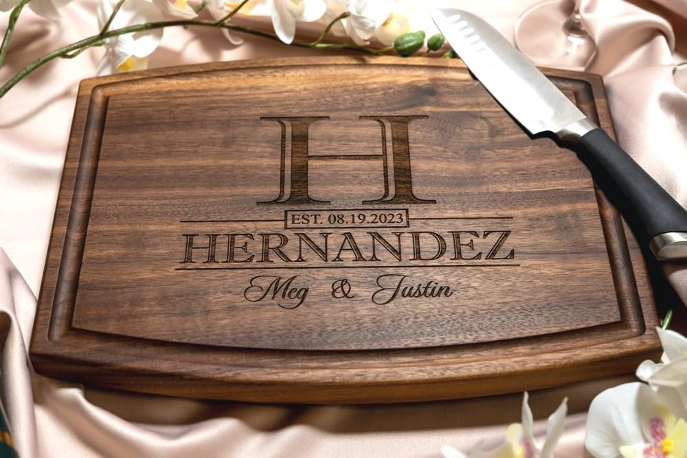Personalized Cutting Board, Custom Wedding, Anniversary or Housewarming Gift Idea, Wood Engraved Charcuterie, for Couples, Family and Clients Classic Wedding Gift Boutique