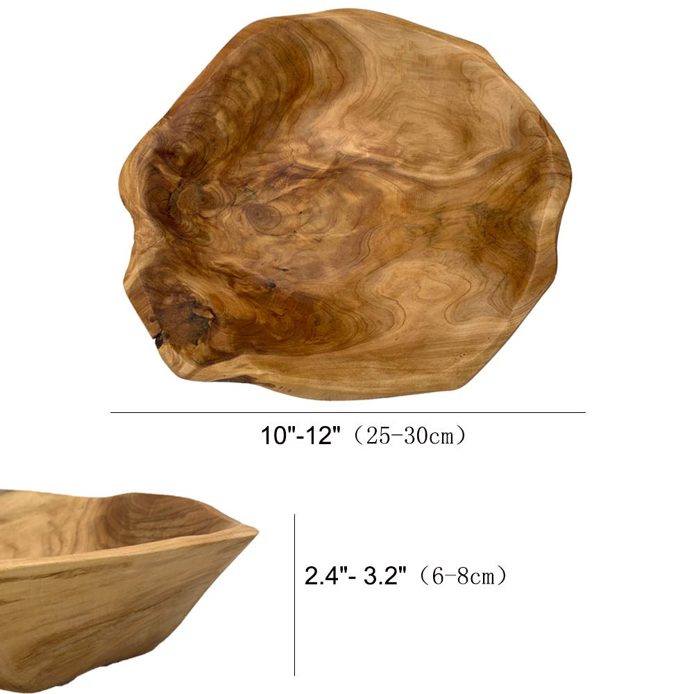 OUEEGER Wood Salad Bowl(10"-12"), Handmade Natural Root Wooden Bowl, Wood Crafts Bowl Serving for Fruit, Snack, Food OUEEGER