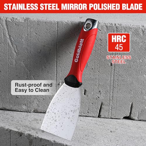 Goldblatt 3" Putty Knife, Stainless Steel Scraping Paint, Putty Knife Scraper with Hammer End, Soft Grip, Perfect for Drywall Repairing and Finishing Goldblatt