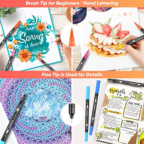 Caliart 72 Dual-Tip Brush Markers Set, Multicolor, 144 Nibs, Easy to Use, Safe, Non-Toxic Caliart