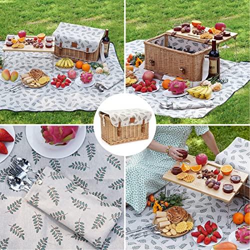 WILLOW WEAVE Picnic Basket with Table, Wine Picnic Basket Set 4, Wicker Picnic Basket for 4, Willow Hamper Service Gift Set with Blanket & Portable WILLOW WEAVE