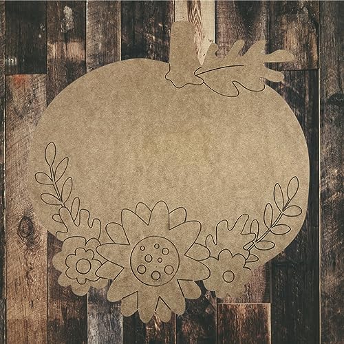 Fall Pumpkin with Decorative Fall Flowers Wooden Shape, Paint by Line,Wood Craft Cutout, Build-A-Cross Build-A-Cross