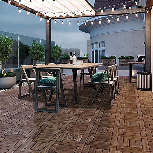 Topeakmart 27PCS Patio Deck Tiles Interlocking Wood Composite Decking Floor Tiles 12 x 12in Brown for Outdoor & Indoor Patio Garden Deck Poolside Topeakmart