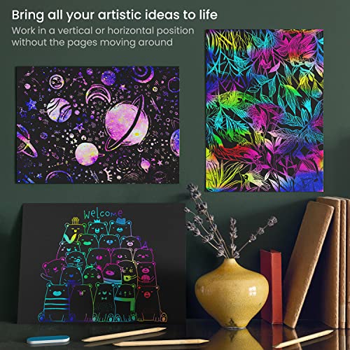 Arteza Scratch Paper, Set of 42 Sheets, 10.9 x 8.2 Inches, Includes 4 Unique Patterns, 4 Scratchers, 4 Stencils, 4 Post Cards, Art Supplies for Craft ARTEZA