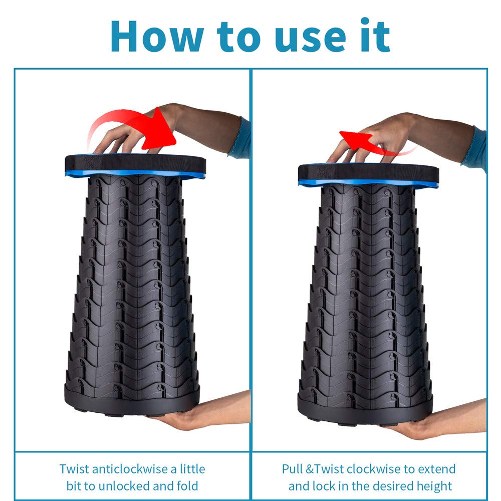 Boreeman Upgraded Folding Stool Lightweight Yet More Sturdy with Load Capacity 400lbs Portable Collapsible Stool Retractable Stool for Camping Boreeman