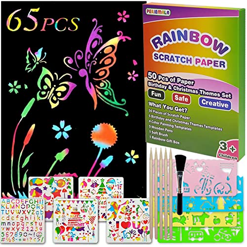 ZMLM Scratch Rainbow Art Paper Set - 50Pcs Magic Scratch Off Art Craft  Supplies Kits for Kids Girls Boys Black Scratch Notes Sheet Doodle Pad for  Fun