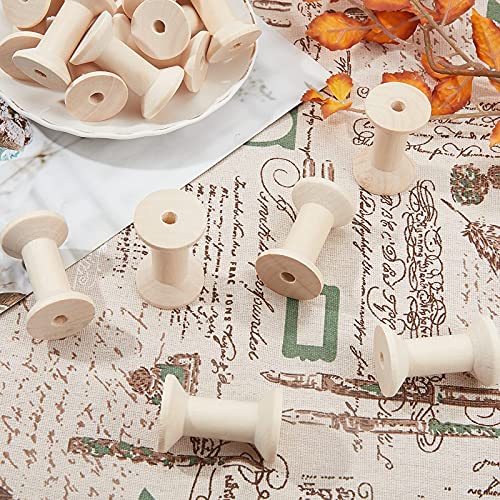 PH PandaHall 30pcs Wood Spools 1.85 Inch Unfinished Empty Spools Weaving Bobbins Empty Thread Spool Wooden Craft Spools for Embroidery Thread, Pom PH PandaHall