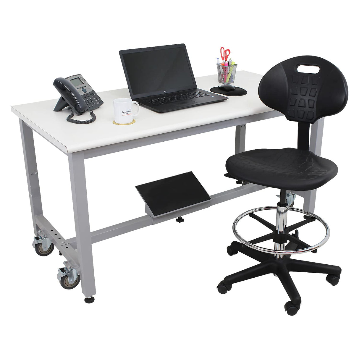 BenchPro Deluxe Polyurethane Chair With 18” Adjustable Footring and Heavy Nylon Base , 21"-31" Height Adjustment, 450 lbs Capacity BenchPro