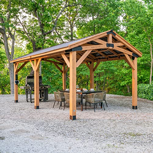 Backyard Discovery Norwood 20 ft. x 12 ft. All Cedar Wooden Carport Pavilion Gazebo with Hard Top Steel Roof Backyard Discovery