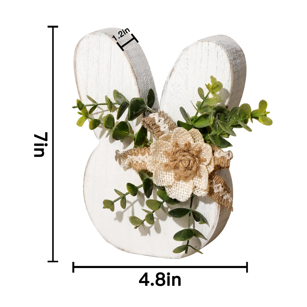 Treory Easter Decorations for the Home: Rustic Antique Wooden Bunny Happy Easter Table Centerpiece Signs, Farmhouse White Rabbit with Flowers Wood Treory