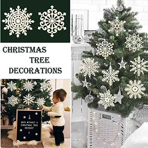 36pcs Large Christmas Wooden Snowflakes Hanging Ornaments DIY Craft Snowflake Wooden Ornaments Unfinished Wood Cutout Christmas Decorations Tree MFLUEEWR
