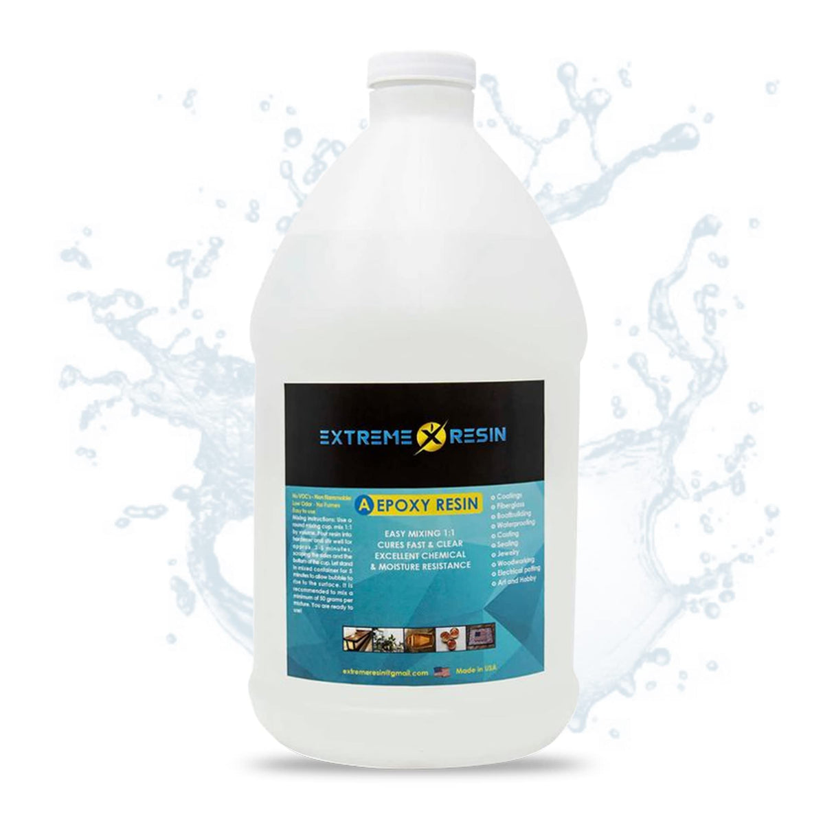 EXTREME RESIN Superior Clear Epoxy Resin Commercial Grade for General Use No VOC Self Leveling Non-Flammable 1 Gallon Kit 1:1 Extreme Resin