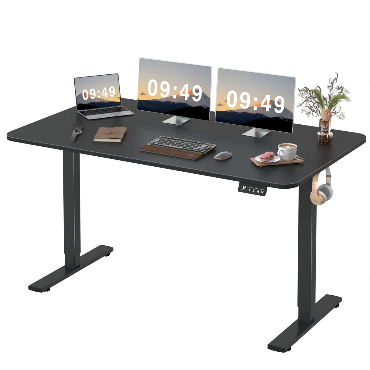Furmax Electric Height Adjustable Standing Desk Large 55 x 24 Inches Sit Stand Up Desk Home Office Computer Desk Memory Preset with T-Shaped Metal Furmax
