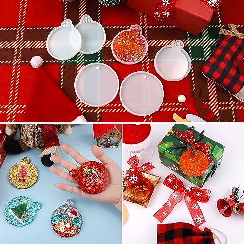 6pcs Christmas Resin Molds Silicone, 3 Designs Soft Christmas Pendant Mold with Hole Christmas Ornament Resin Molds for DIY Crafts Jewelry Making BOXOB