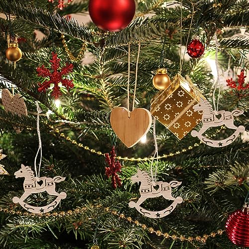MAGICLULU 20pcs Unfinished Rocking Horse Wood Slice Hollow Wooden Horse Pattern Cutouts Hanging Wooden Horse Christmas Tree Ornament for Christmas MAGICLULU