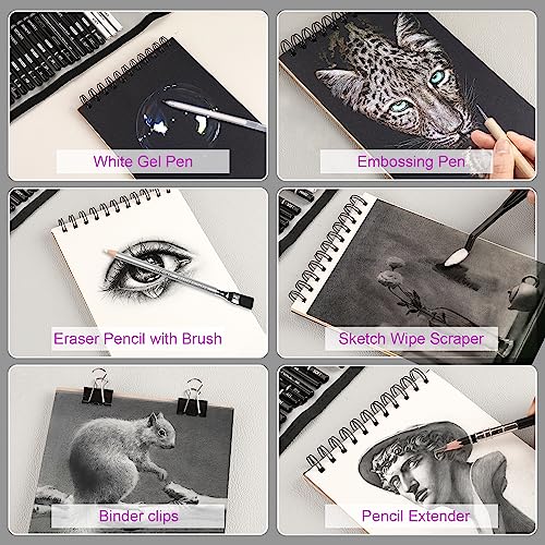 HIFORNY 60 Pcs Drawing Kit Sketching Pencil Set,Sketch Pencils Art Supplies with 3-Color Sketchbook,Graphite,Charcoal,Drawing Pencils for Adults HIFORNY