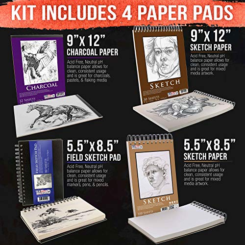 U.S. Art Supply 54-Piece Drawing & Sketching Art Set with 4 Sketch Pads (242 Paper Sheets) -Ultimate Artist Kit, Graphite and Charcoal Pencils & U.S. Art Supply