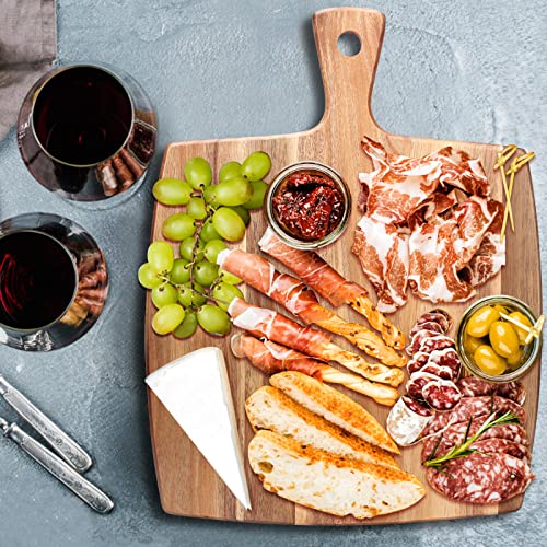 Large Wood Cutting Board with Handle 17" x 13" Simple Best Wooden Charcuterie Boards Butcher Block Teak Cutting Boards for Kitchen Meat Cheese Ayiaren