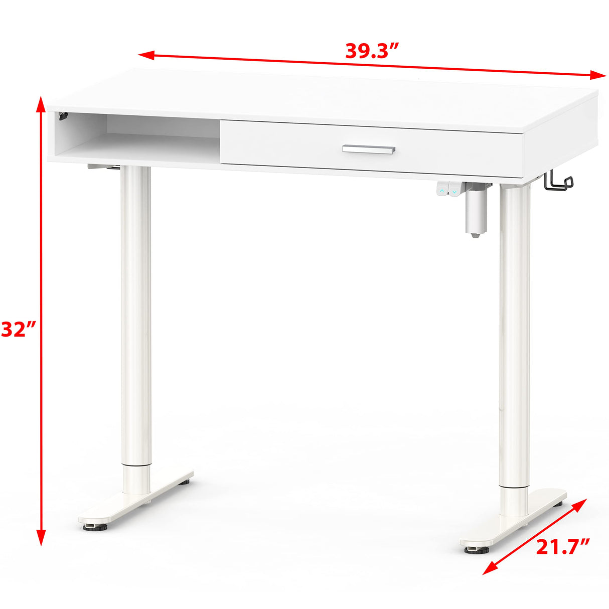SHW Claire 40-Inch Height Adjustable Electric Standing Desk with Drawer, White SHW