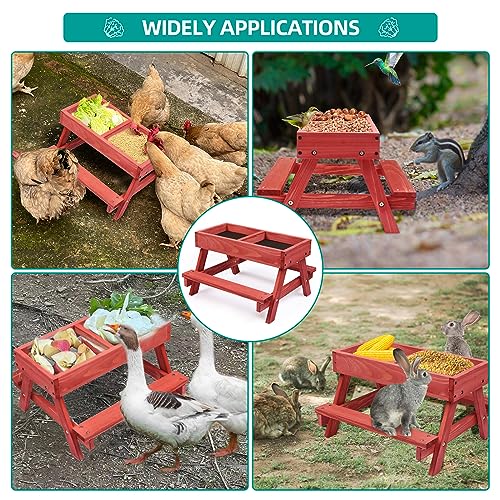 Chicken Picnic Table, Chicken Feeder No Waste Handmade Wooden, Large DIY Chicken Feeder Kit, Wild Bird, Duck & Squirrel Feeders, Mesh Bottom Keep CHTSJQW
