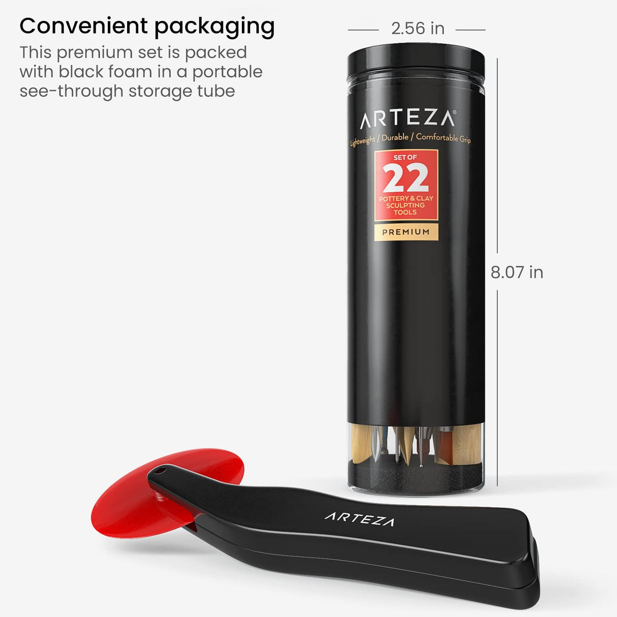 ARTEZA Pottery Tools & Clay Sculpting Tools, Set of 22 Pieces in PET Storage Tube, for Clay, Pottery, Ceramics Artwork & Holiday Crafts ARTEZA