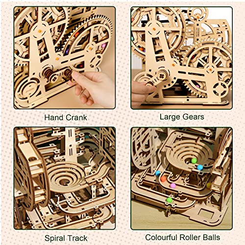 Hallisun 3D Wooden Puzzles for Adults, Rollercoaster Marble Maze Run Model DIY Building Kits Block Craft, Mechanical Gear Kit Hobbies Toys Valentines Hallisun