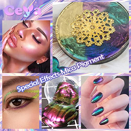 Ceya Chameleon Mica Powder, 1.8oz/ 50g Aurora Borealis Chrome Nail Powder, Cosmetic Grade Pearlescent Effect Color Shift Pigment for Epoxy Resin, ceya