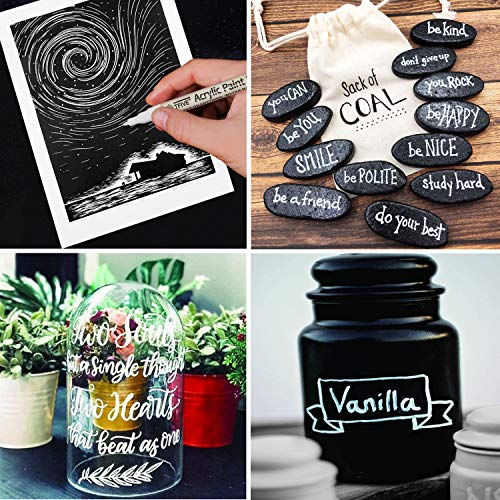 Black Marker Paint Pens - 6 Pack Acrylic Black Permanent Marker, 0.7mm Extra Fine Tip Paint Pen for Art projects, Drawing, Rock Painting, Stone, TFIVE