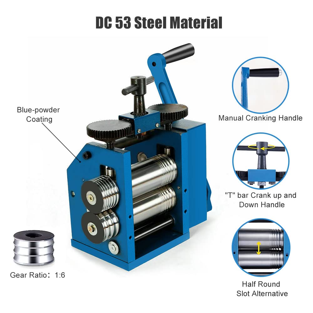 Jewelry Rolling Mill Machine 3 inch 75mm Manual Combination Rolling Mill Gear Ratio 1:6 Presser Rolling Mills for Jewelry Making Square Wire Flat Gdrasuya10