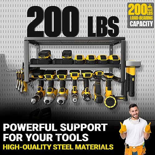 MOOMSINE Power Tool Organizer, Storage Rack for Garage Organization, Wall Mount Cordless Drill Holder and Battery Shelf, Tools Shelves with Charging MOOMSINE