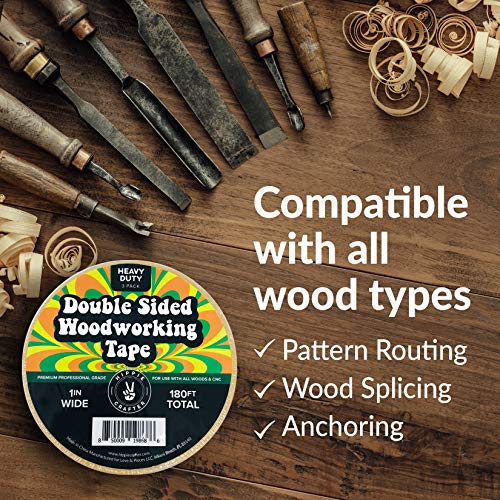 HIPPIE CRAFTER 3 Pk Double Stick Tape Double Sided Woodworking Tape 1" inch Wide Wood Tape for Woodworkers CNC Machines Routing Templates Strong HIPPIE CRAFTER