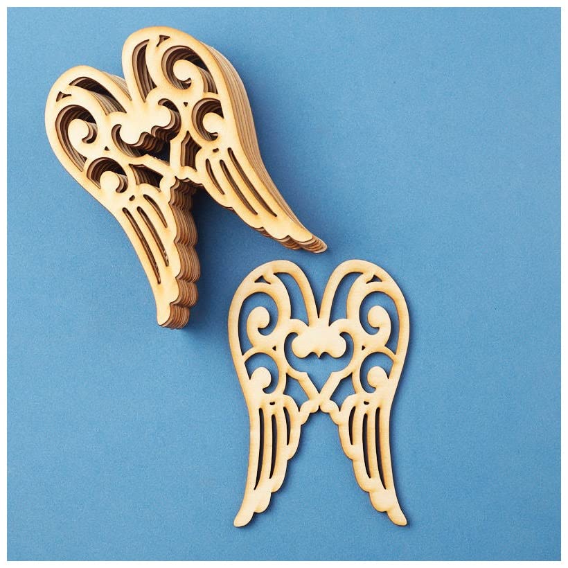 Pack of 24 Unfinished Wood Angel Wings Cutouts by Factory Direct Craft - Blank Angel Wing Wooden DIY Shapes for Christmas Holiday Crafts (3-1/4" x Factory Direct Craft