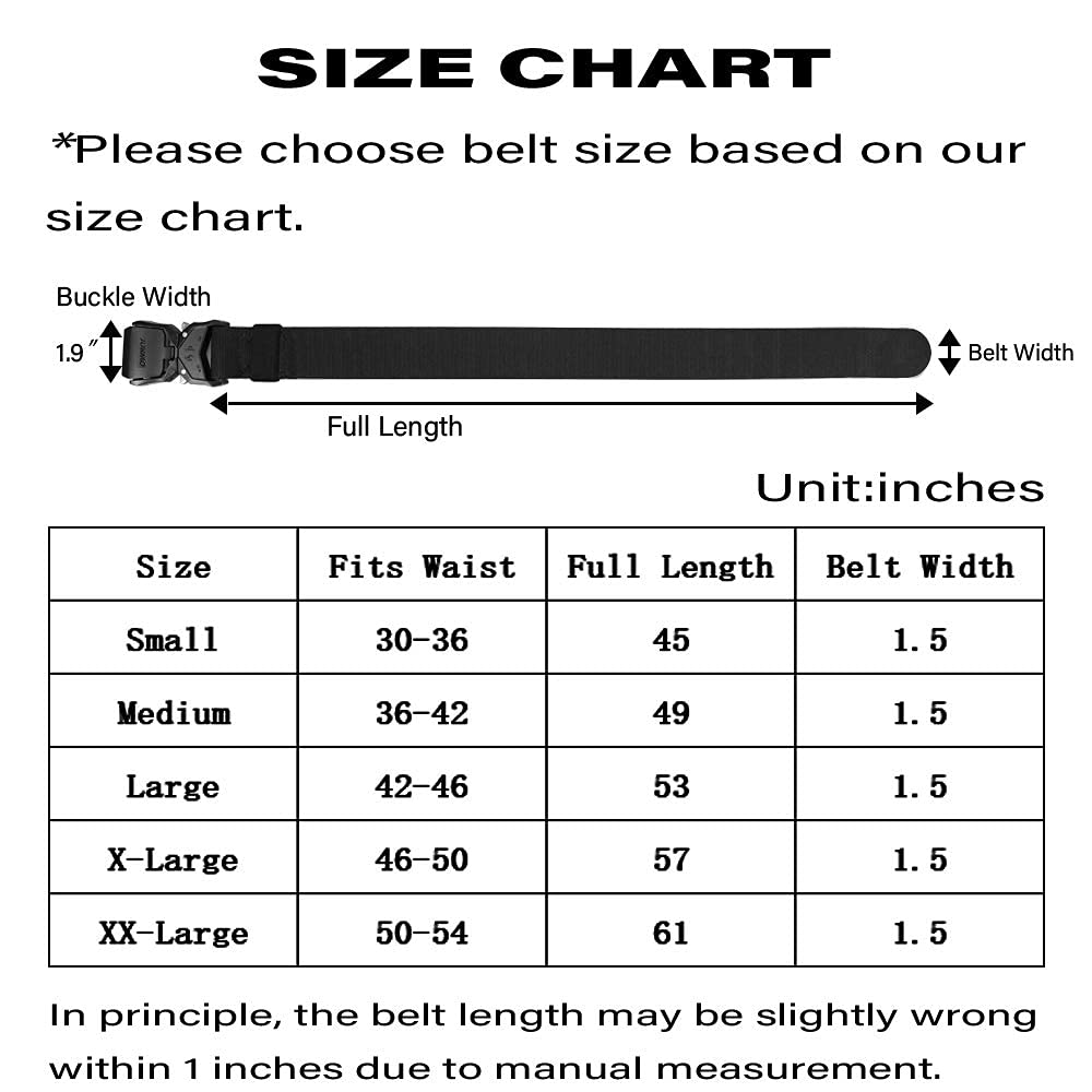 JUKMO Tactical Belt, Military Hiking Rigger 1.5" Nylon Web Work Belt with Heavy Duty Quick Release Buckle (Black, Medium) JUKMO