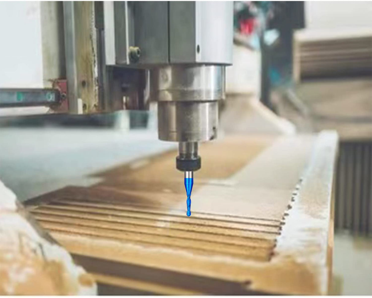 2PCS CNC Router bits Carbide Ball Nose End Mill with Nano Blue Coating 1/4inch Shank 1/8inch Cutting Dia for Side Milling End Milling, Finish RUHIWORKER FOR INDUSTRIAL USE ONLY